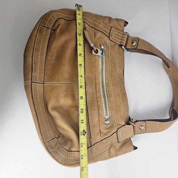 Vintage Fossil Tan Leather Shoulder Bag w/ Key – Classic Y2K Project Tote ZB2678 - Picture 14 of 16